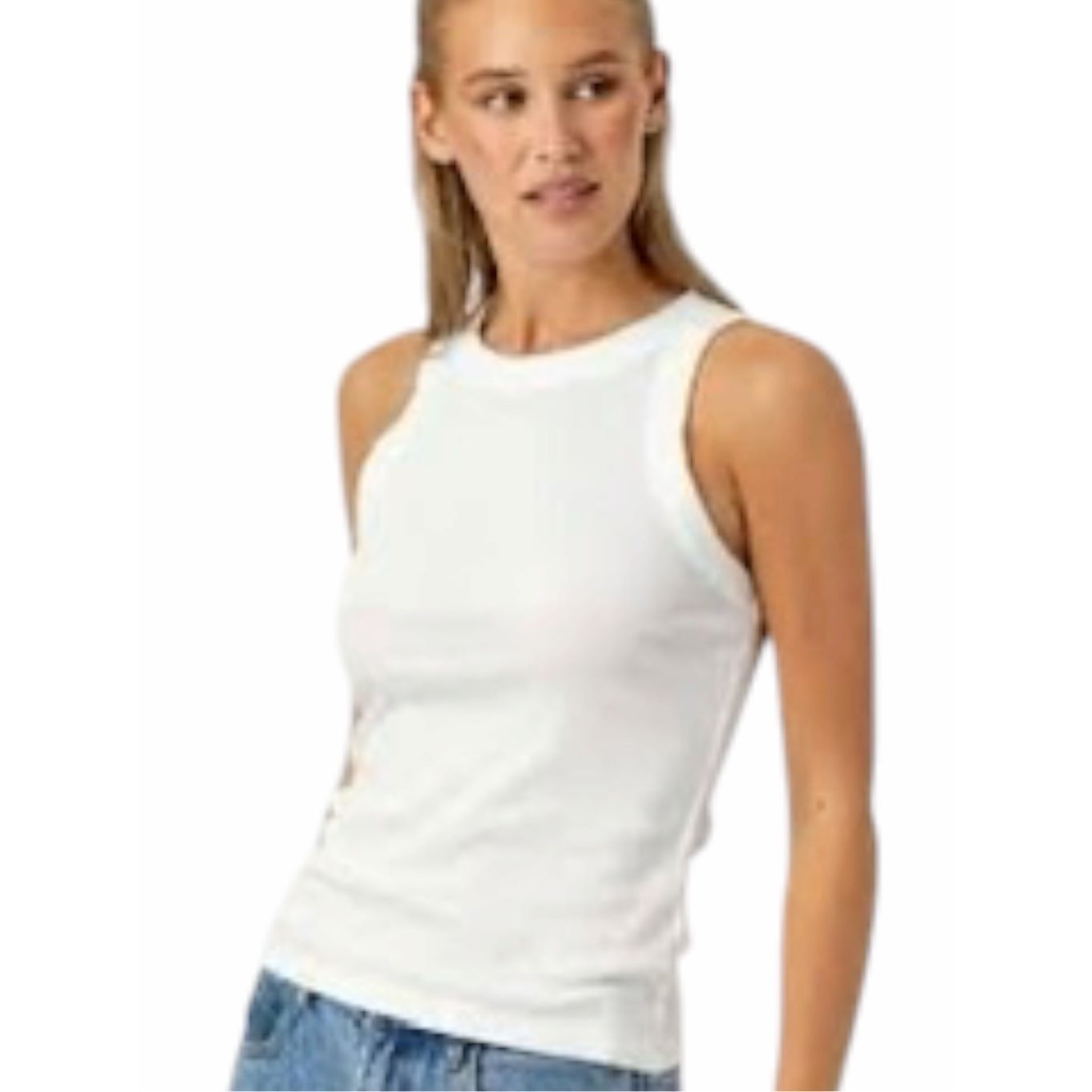 We Are Sundays Turner Tank White Ribbed Sleeveless Cotton Blend Tank Top Medium